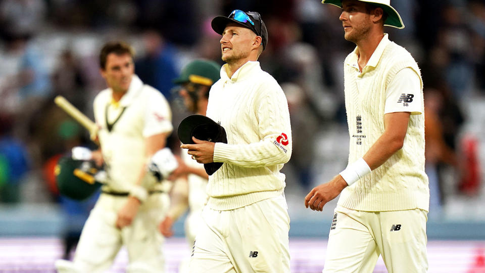 Joe Root, pictured here leaving the field after the draw. (Photo by John Walton/PA Images via Getty Images)