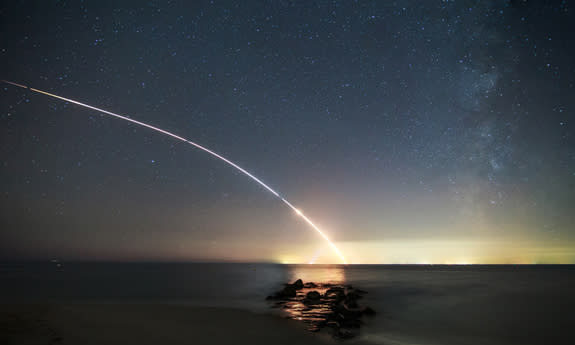 Photographer Chris Bakley captured this stunning image of NASA's LADEE moon probe launch from the beach in Cape May Point, N.J., on Sept. 6, 2013. LADEE launched from Wallops Island, Va., and was visible across a wide swath of the U.S. East Coa