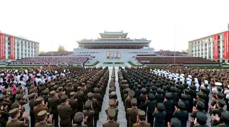 A rally celebrating the success of a recent nuclear test is held in Kim Il Sung square in this undated photo released by North Korea's Korean Central News Agency (KCNA) in Pyongyang September 13, 2016. KCNA/via Reuters