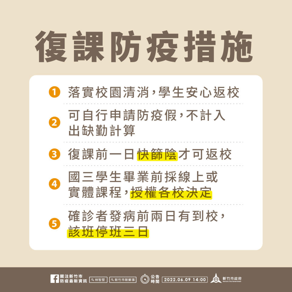 林智堅呼籲校方、學生及家長務必恪守復課防疫措施。   圖：新竹市政府提供