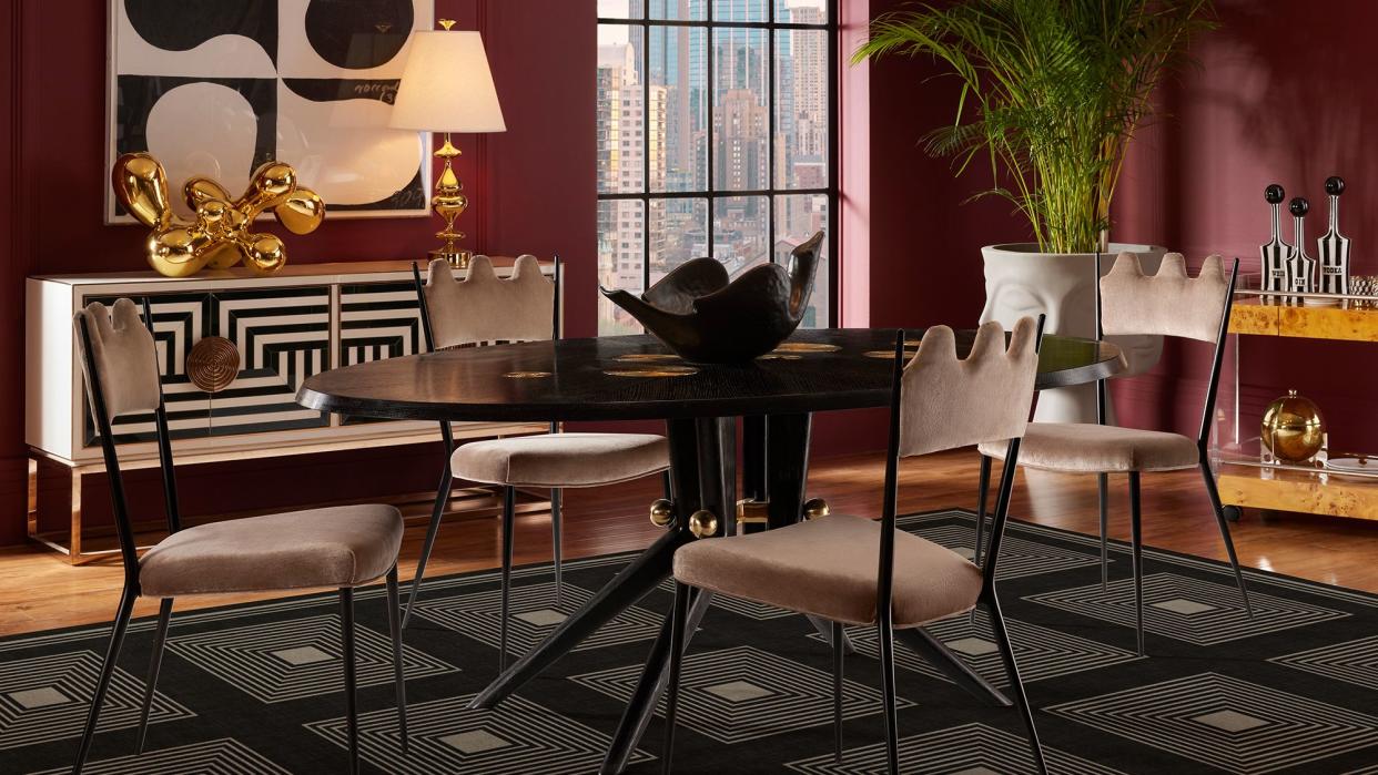 johnathan adler x ruggable collaboration rug in a new york city dining room
