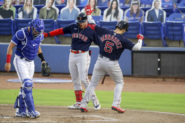 Red Sox 3, Blue Jays 1, 1st game; Blue Jays 7, Red Sox 5, 2nd game