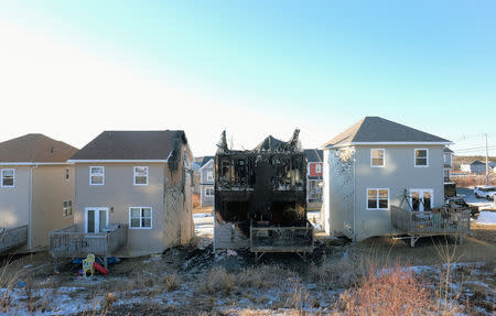 A house where an early morning fatal fire killed seven children from the same family in the community of Spryfield is seen in Halifax, Nova Scotia, Canada, February 19, 2019. REUTERS/Ted Pritchard