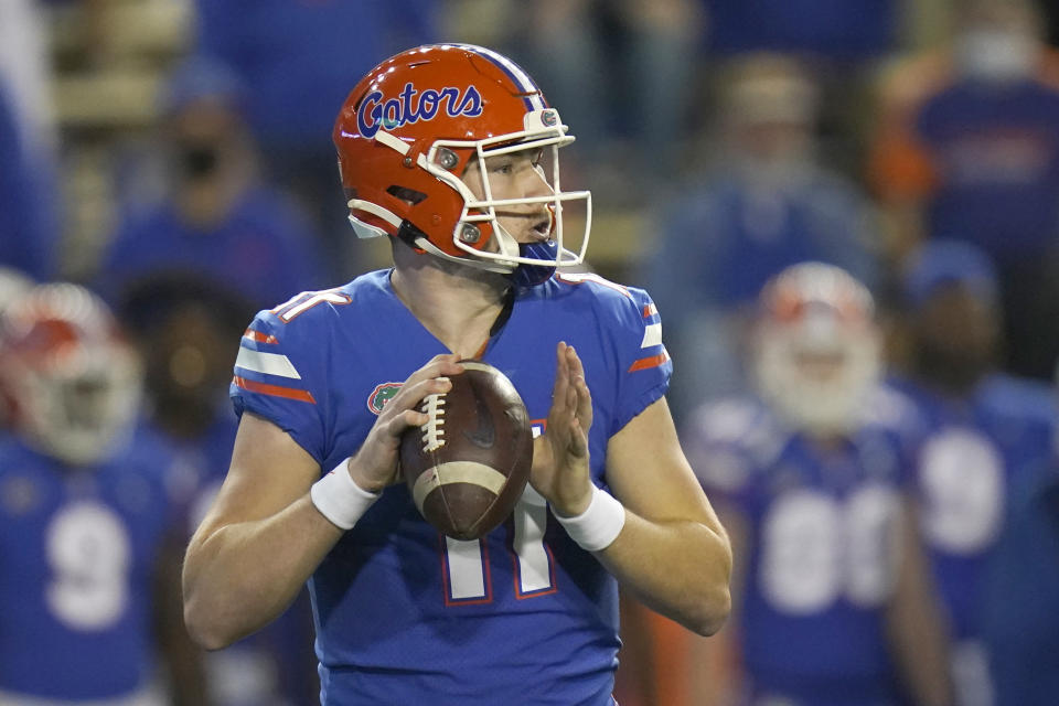 Florida quarterback Kyle Trask looks still has lots to prove heading into a showdown against Alabama. (AP Photo/John Raoux)