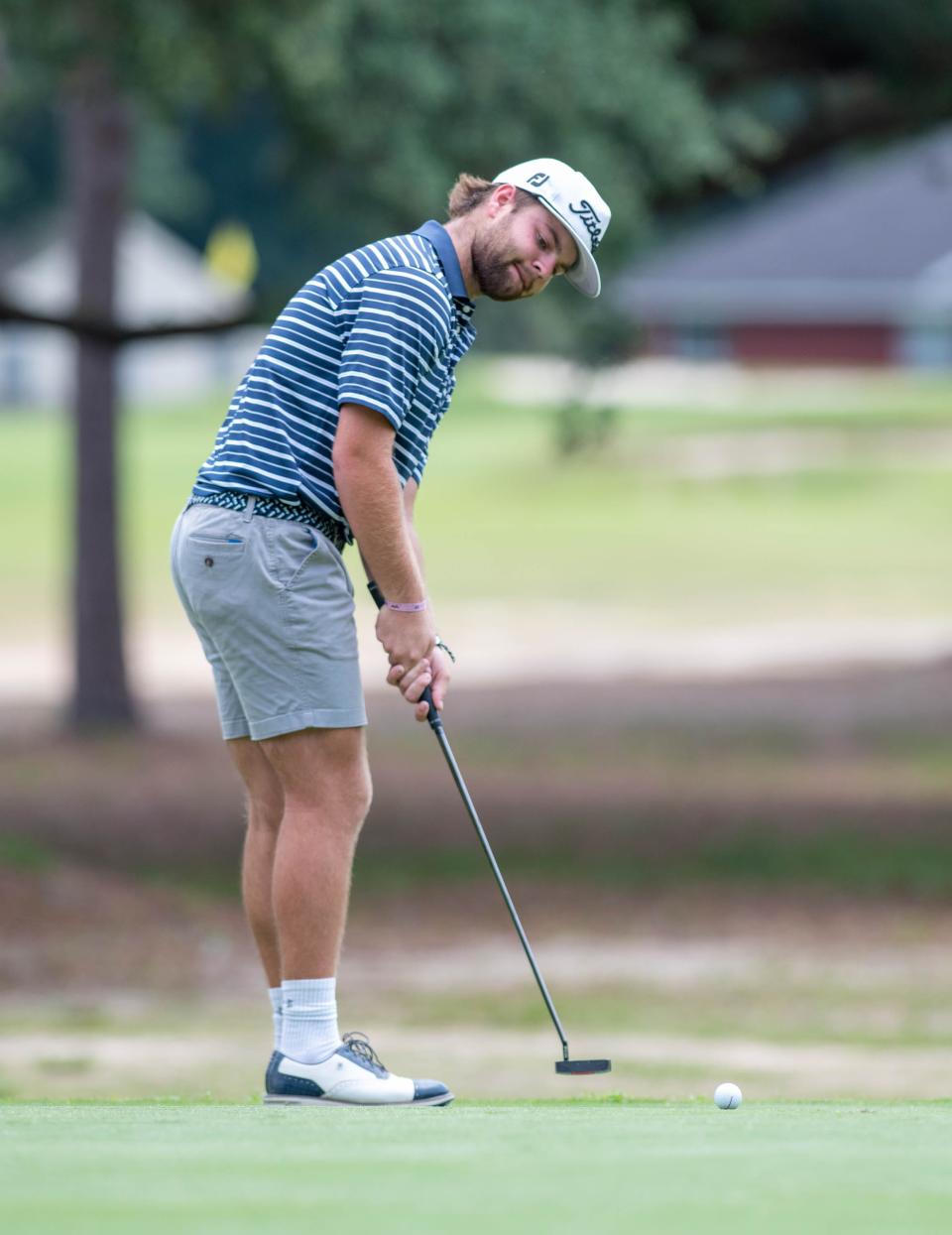 Braden Duvall putts during the Cook Family Classic summer tour golf tournament at the Tanglewood Golf Club in Milton on Thursday, June 8, 2023.