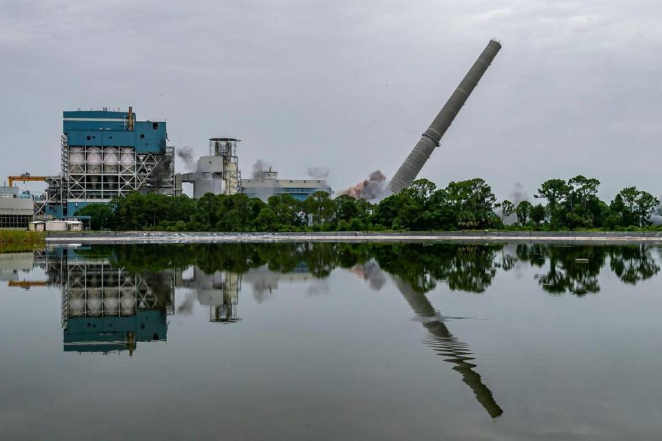 Florida Power & Light implodes its last Florida based coal-fired power plant located in Indiantown, Florida on Wednesday, June 16, 2021.