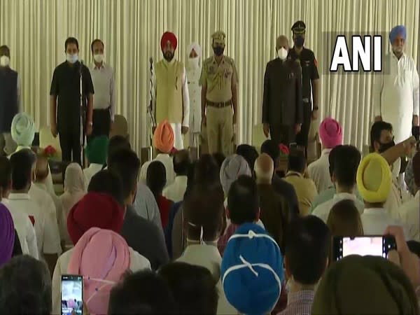 A visual from the swearing-in ceremony held at Raj Bhavan in Chandigarh on Sunday. (Photo/ANI)