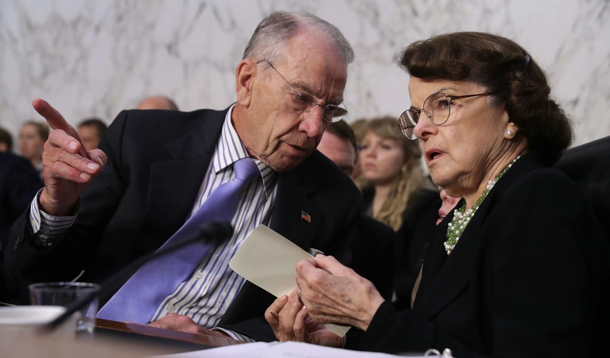 Sens. Chuck Grassley (R-Iowa) and Dianne Feinstein (D-Calif.) will be hearing from Christine Blasey Ford and Supreme Court nominee Brett Kavanaugh on Thursday. (Photo: Chip Somodevilla/Getty Images)