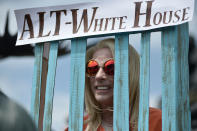 <p>Mike Hisey is seen in one of his costumes as he participates in the June 3, 2017 “March for Truth,” in Philadelphia, Pa., on June 3, 2017. (Photo: Bastiaan Slabbers/NurPhoto via Getty Images) </p>