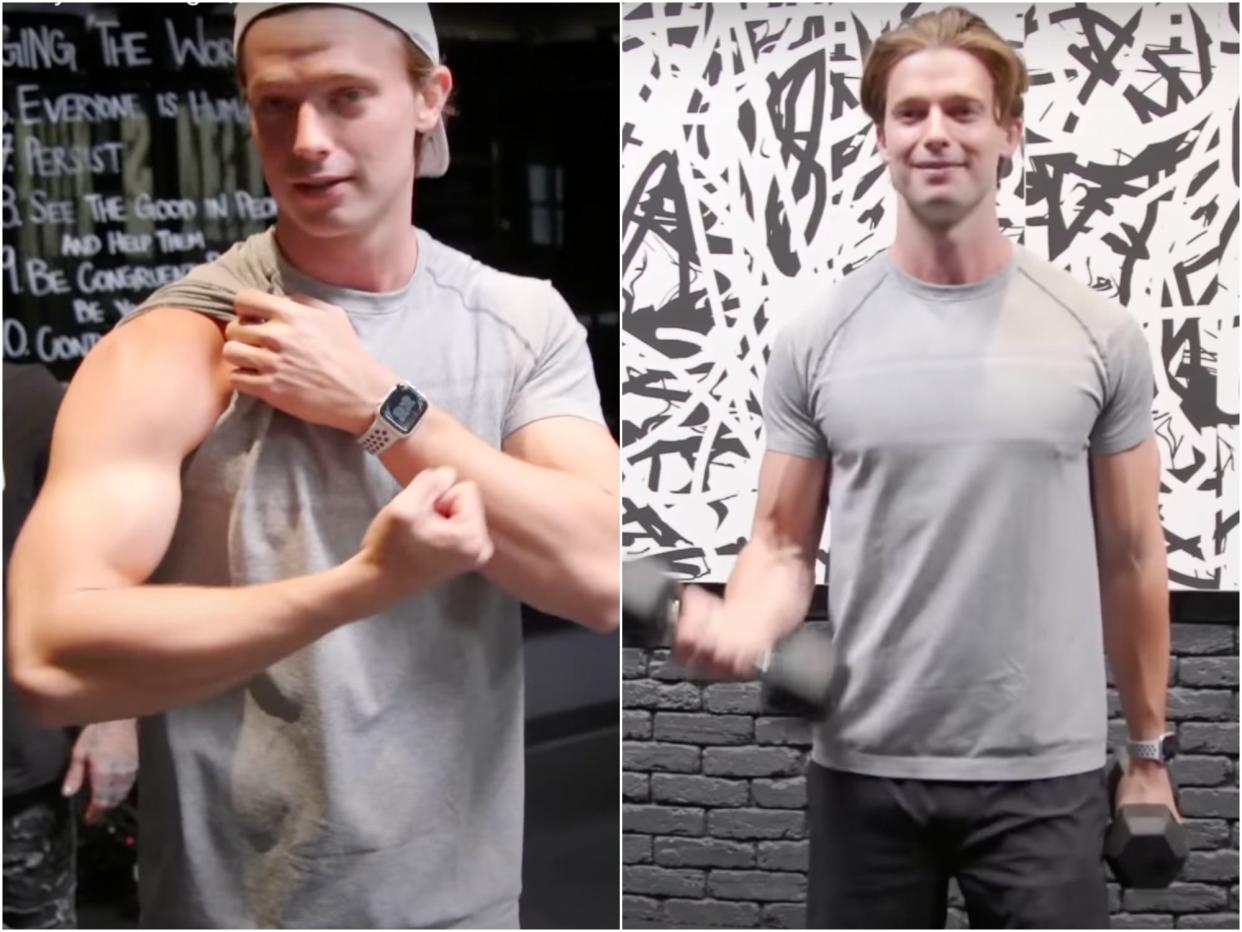 Patrick Schwarzenegger working out in his gym