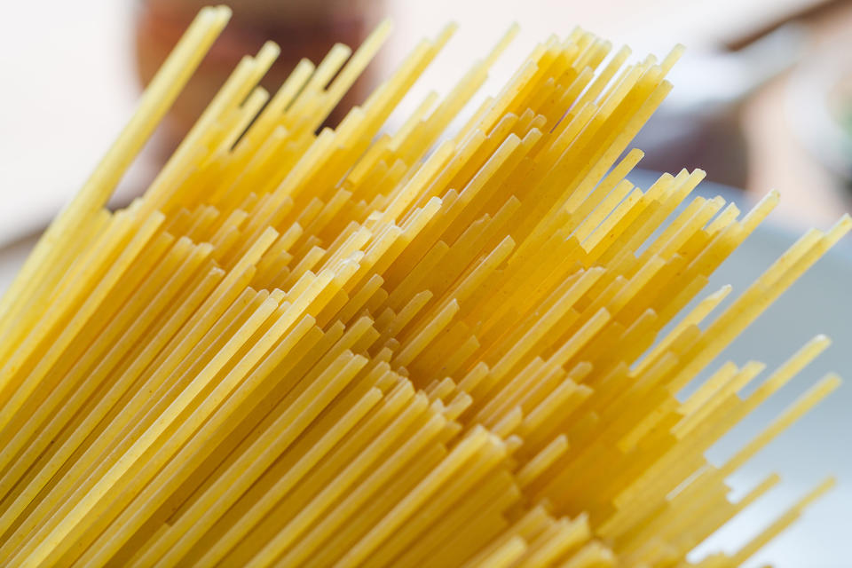 Uncooked spaghetti noodles.