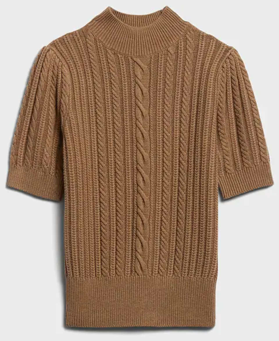 Banana Republic Short-Sleeve Cable-Knit Sweater in Camel