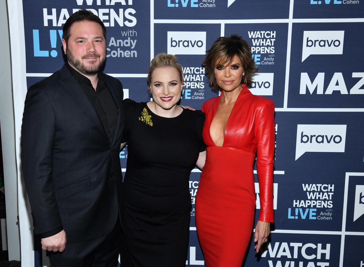 WATCH WHAT HAPPENS LIVE WITH ANDY COHEN -- Pictured (l-r): Ben Domenech, Meghan McCain and Lisa Rinna -- (Photo by: Charles Sykes/Bravo/NBCU Photo Bank via Getty Images)