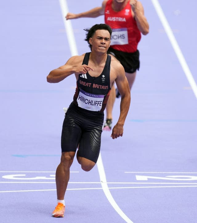 Full-body shot of Great Britain's Louie Hinchliffe in his 100m heat 