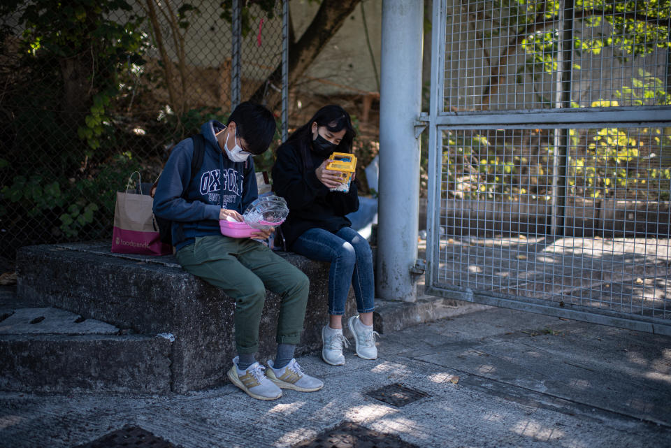 HONG KONG, CHINA - JANUARY 20: Volunteers take care of hamsters after stopping an owner from surrendering them to the government outside the New Territories South Animal Management Centre on January 20, 2022 in Hong Kong, China. Hong Kong's pet shop owners have criticized but complied with a government decision to cull hamsters and temporarily ban imports of small animals over possible Covid-19 transmission links to humans. Though no existing literature suggests a link, the territory will proceed with the cull, angering many pet owners and animal rights advocates. (Photo by Louise Delmotte/Getty Images)