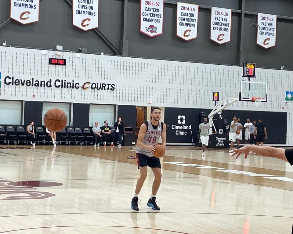 Revere High School graduate Pete Nance practices his shot after a summer league practice Saturday with the Cleveland Cavaliers.