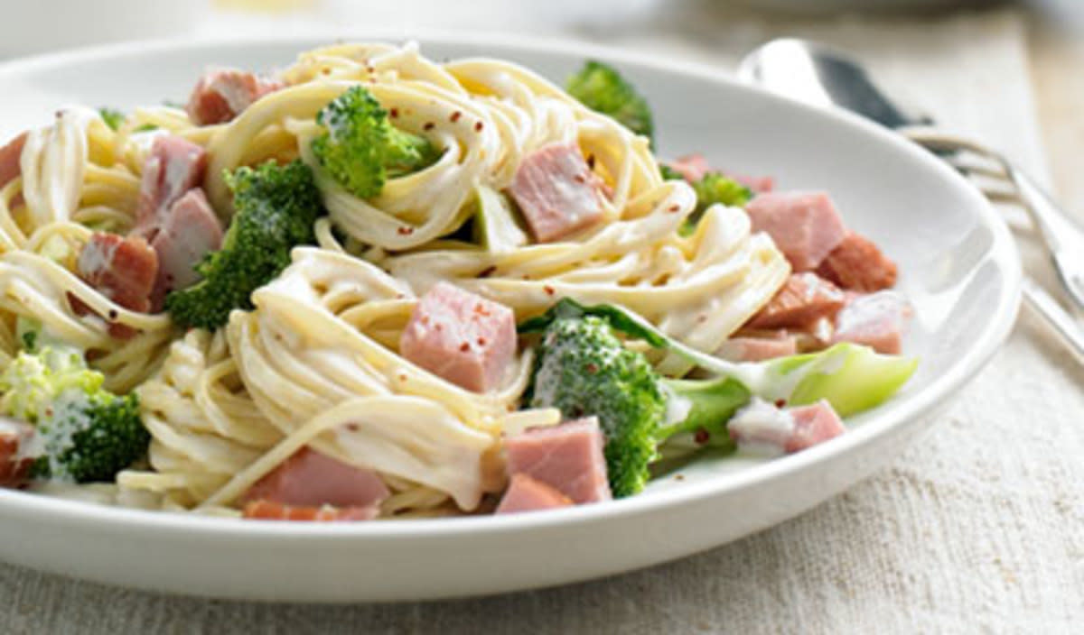 <p>Parade</p><p>A simple pasta supper on the table in almost no time.</p><p><strong>Get the recipe: <a href="https://parade.com/29281/parade/ham-and-spaghetti-alfredo/" rel="nofollow noopener" target="_blank" data-ylk="slk:Ham and Spaghetti Alfredo;elm:context_link;itc:0;sec:content-canvas" class="link rapid-noclick-resp">Ham and Spaghetti Alfredo</a></strong></p><p><strong>Related: <a href="https://parade.com/1121609/felicialim/best-alfredo-recipes/" rel="nofollow noopener" target="_blank" data-ylk="slk:35 Best Alfredo Recipes;elm:context_link;itc:0;sec:content-canvas" class="link rapid-noclick-resp">35 Best Alfredo Recipes</a></strong></p>