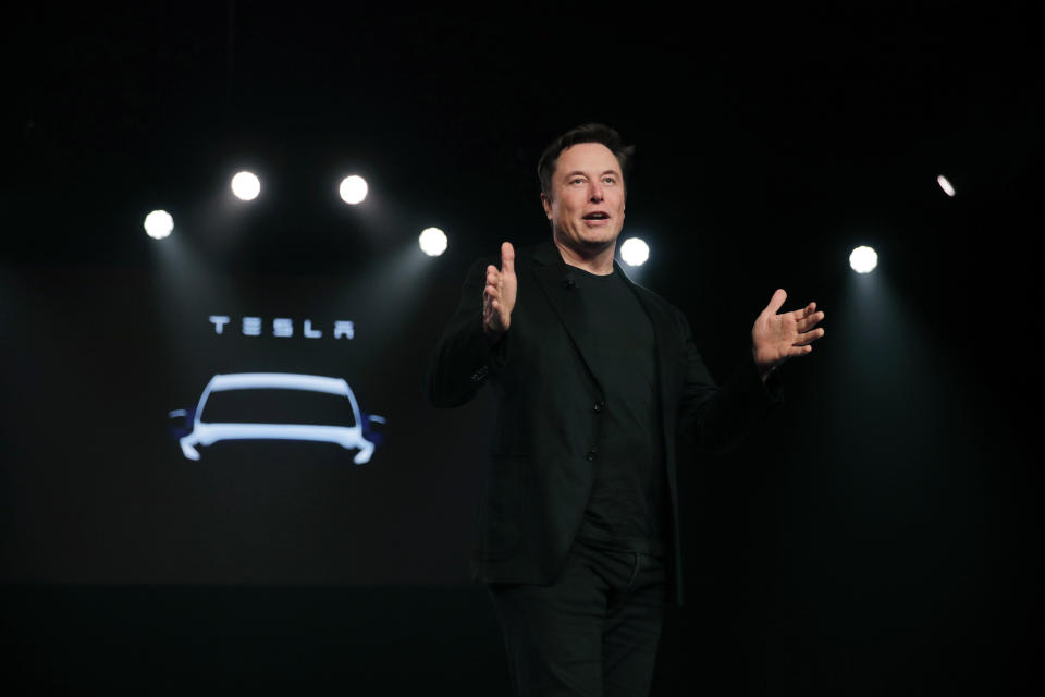 El director general de Tesla Elon Musk en un evento en Hawthorne, California el 14 de marzo del 2019.  (AP Photo/Jae C. Hong, File)