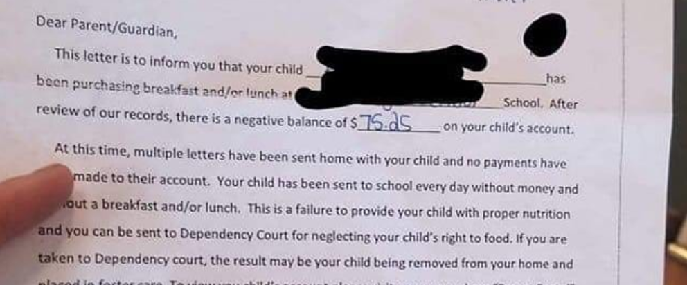 A Pennsylvania school district is under fire after sending parents a letter in which they threatened to report them to Dependency Court if they did not pay their children's delinquent lunch debt. (Photo: Facebook)