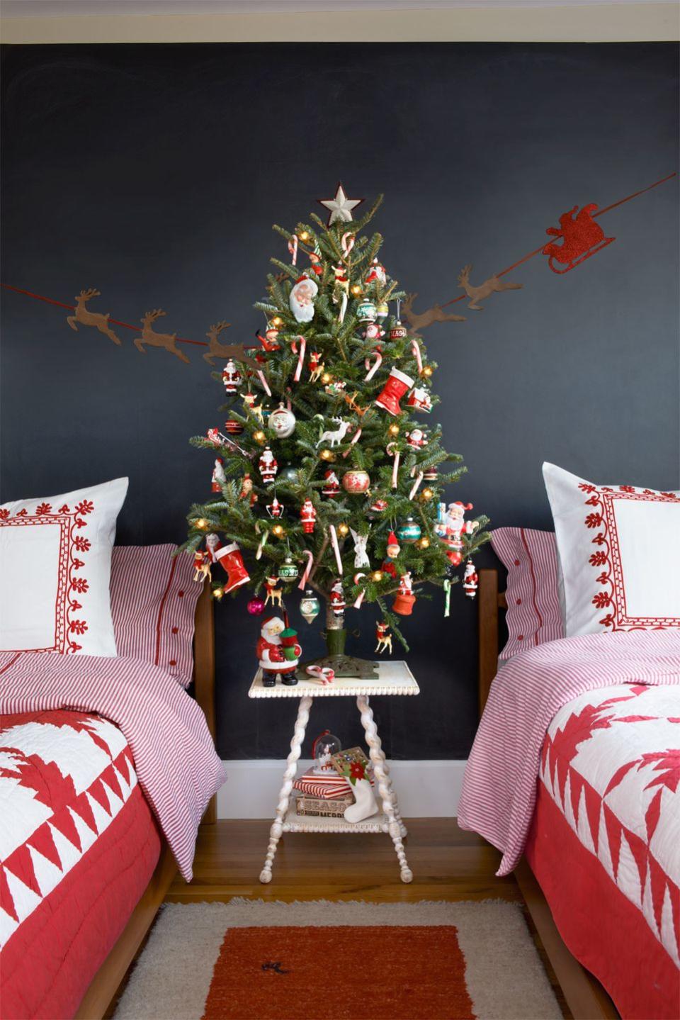 <p>Perfect for a kids' room, this retro tree is as jolly as Kris Kringle himself, thanks to a <span class="redactor-unlink">vintage tree stand</span> and <span class="redactor-unlink">old-school ornaments</span>.</p><p><a class="link " href="https://www.amazon.com/s?k=shine+brite+ornaments&i=garden&ref=nb_sb_noss&tag=syn-yahoo-20&ascsubtag=%5Bartid%7C10050.g.1251%5Bsrc%7Cyahoo-us" rel="nofollow noopener" target="_blank" data-ylk="slk:SHOP RETRO ORNAMENTS;elm:context_link;itc:0;sec:content-canvas">SHOP RETRO ORNAMENTS</a><br></p>