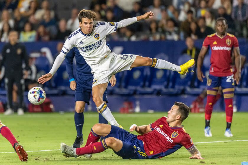 CARSON, CA - OCTOBER 1: Riqui Puig #6 of Los Angeles Galaxy during the match against Real Salt Lake.