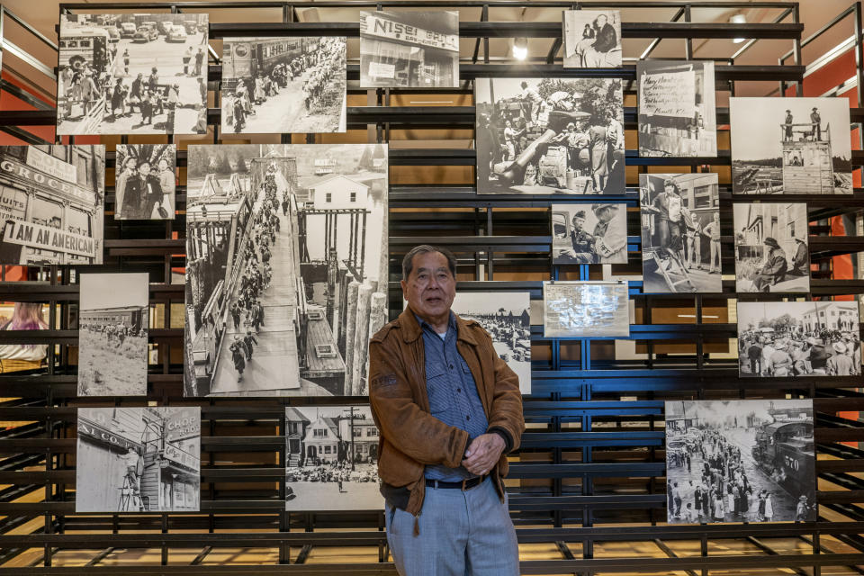 Ron Wakabayashi tours the Japanese American National Museum in Los Angeles on Saturday, Feb. 11, 2023. (AP Photo/Damian Dovarganes)