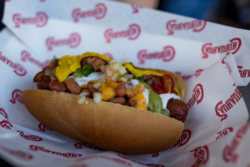 A Chihuahua dog is prepared at Southwest University Park in El Paso, TX, on the El Paso Chihuahuas' opening day, Tuesday, April 2, 2024.