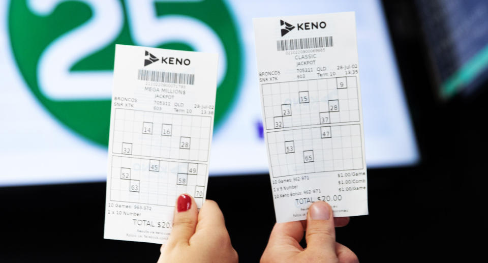 A picture of two Keno tickets.