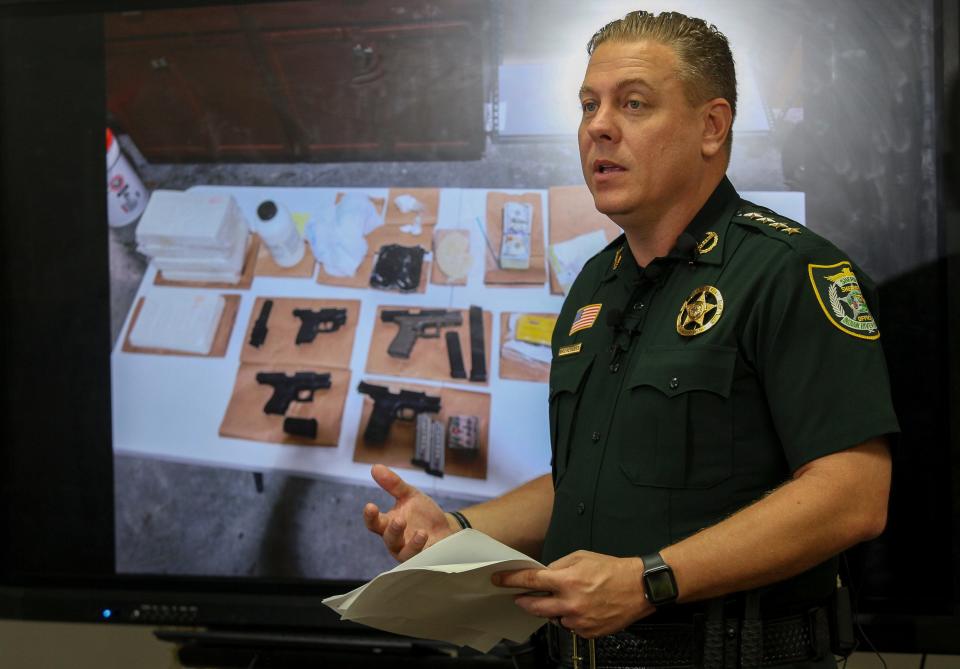 Sheriff Eric Flowers holds a news conference at the Indian River County Sheriff’s Office, Tuesday, July 2, 2024, regarding the investigations' team’s fight against organized crime and drug trafficking in the county.