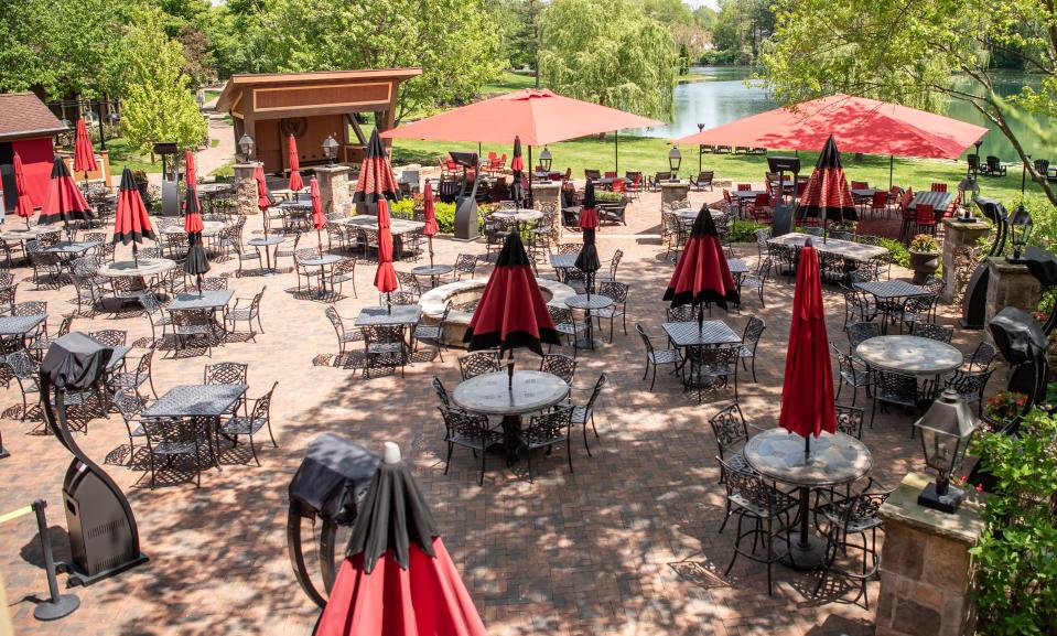 Sit and sip at Gervasi Vineyard's Piazza area in Canton.