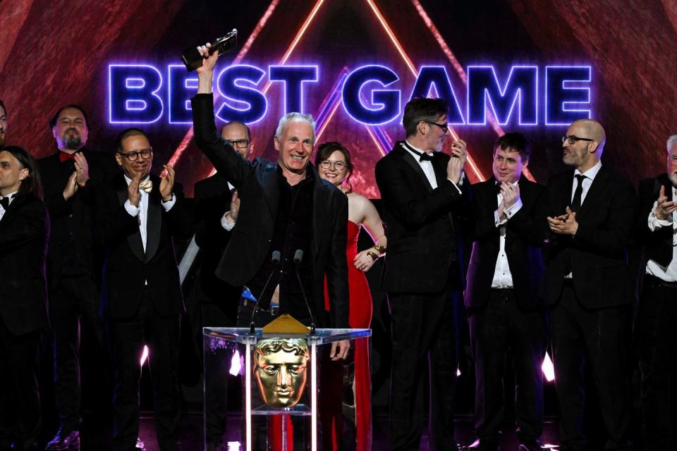 swen vincke accepts the best game award as baldur's gate 3 wins at the 2024 bafta games awards