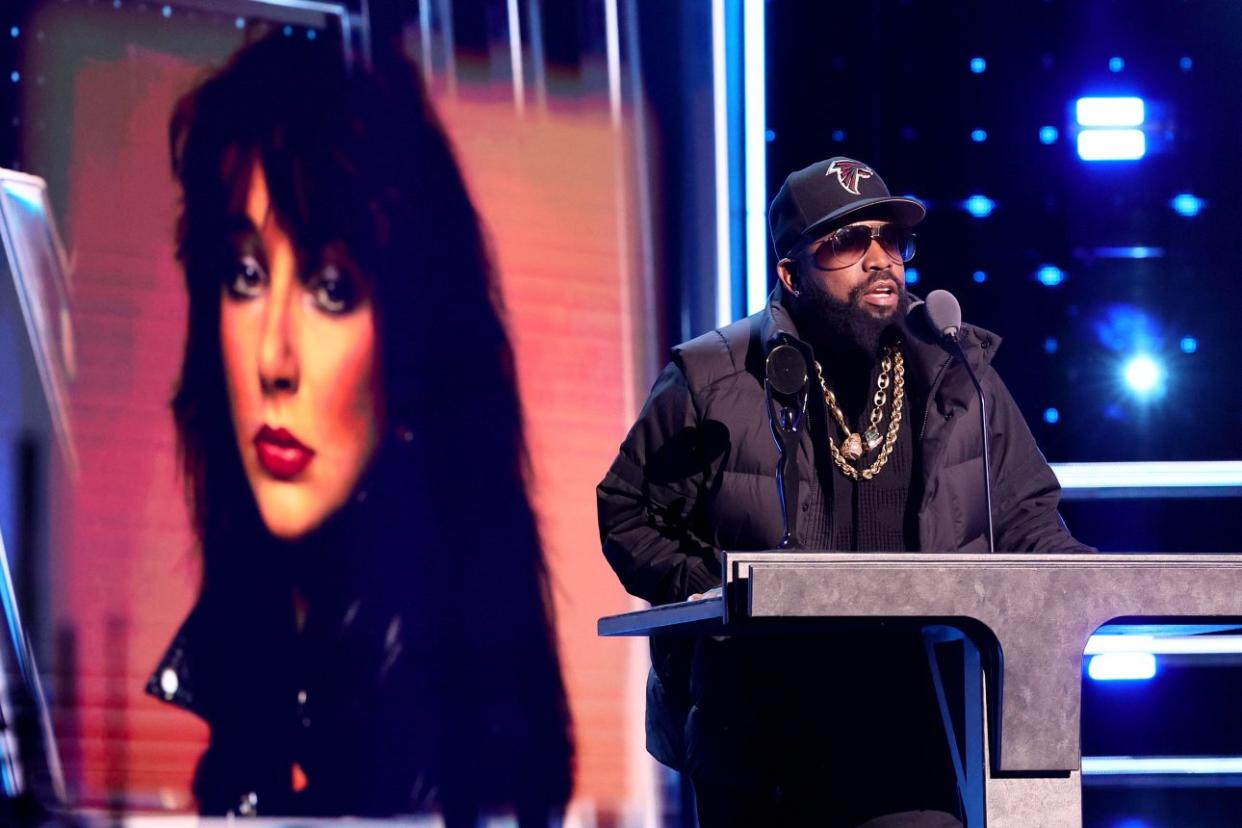 NEW YORK, NEW YORK – NOVEMBER 03: Big Boi speaks onstage during the 38th Annual Rock & Roll Hall Of Fame Induction Ceremony at Barclays Center on November 03, 2023 in New York City. (Photo by Theo Wargo/Getty Images for The Rock and Roll Hall of Fame )