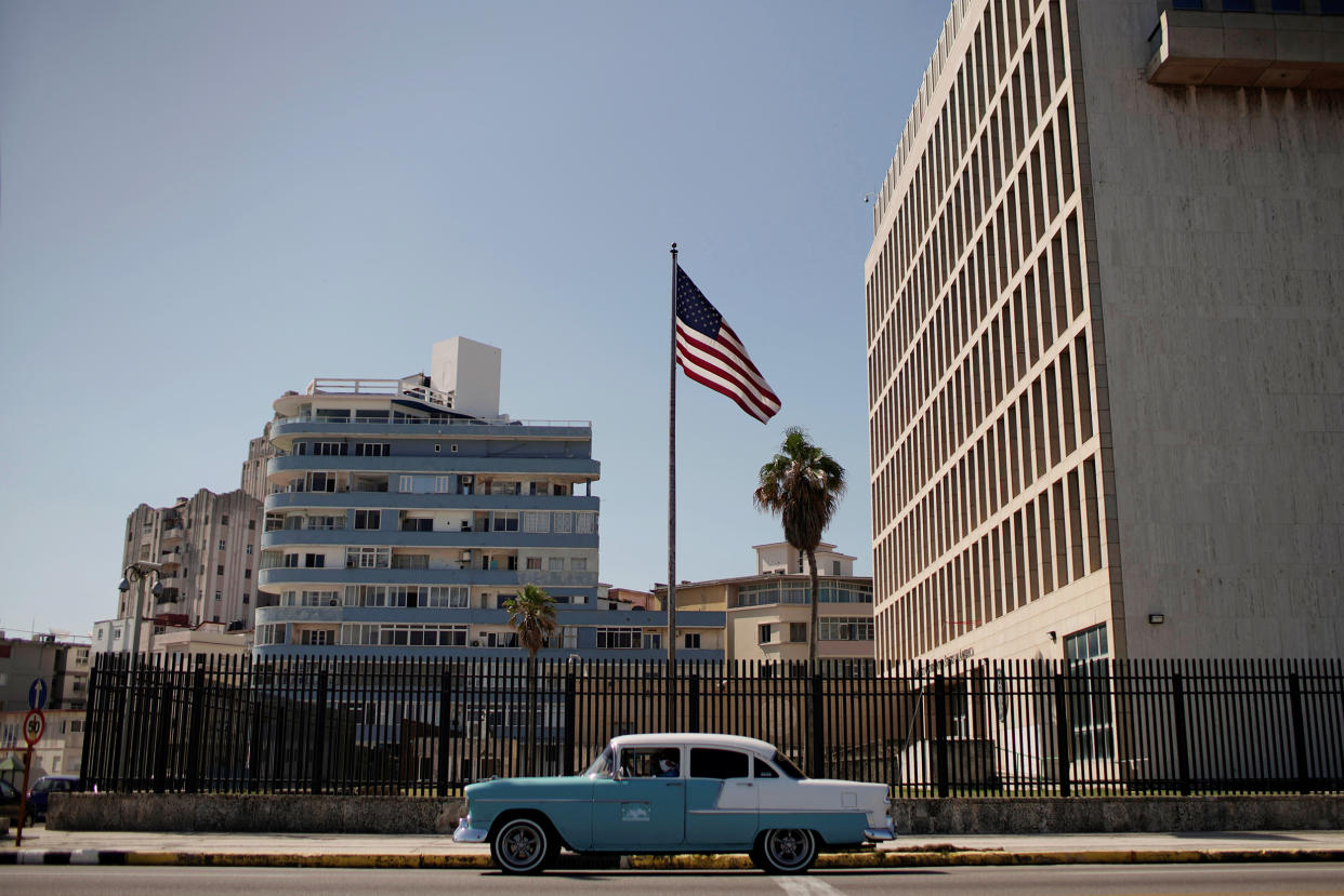 Image: The U.S. Embassy in Havana on March 2, 2021. (Alexandre Meneghini / Reuters file)