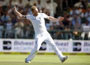 England's Ben Stokes celebrates the wicket of South Africa's Dean Elgar (not in picture) during the second cricket test match in Cape Town, South Africa, January 3, 2016. REUTERS/Mike Hutchings