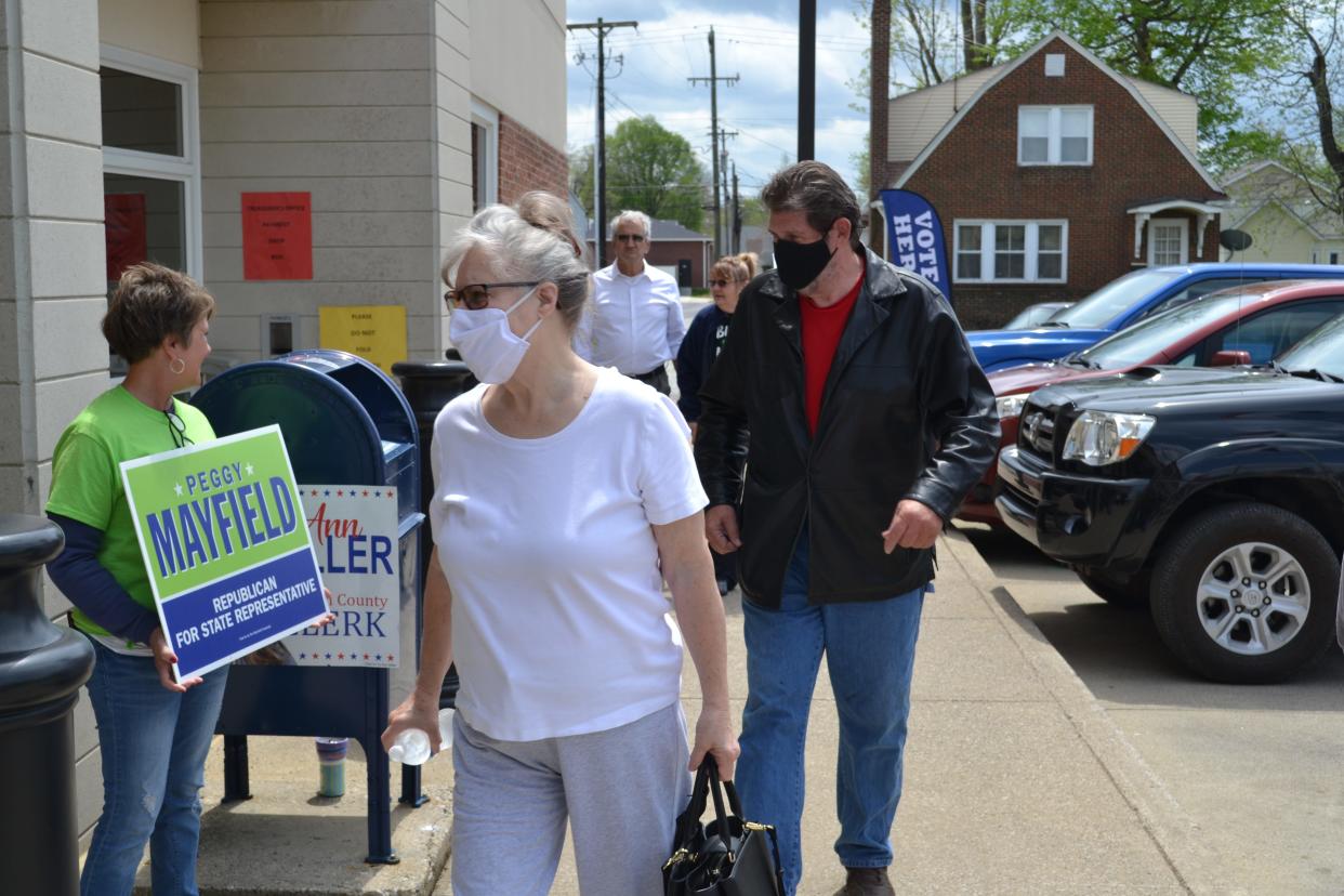 Voters enter the Morgan County Administration Building to cast their ballots during Tuesday's primary election, May 3, 2022.