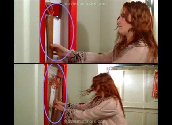 Wow, this "jailbreak" scene is full of mistakes. Before Rose cuts Jack loose, she breaks through the glass to get the axe. However, a second later, most of the glass has reappeared.