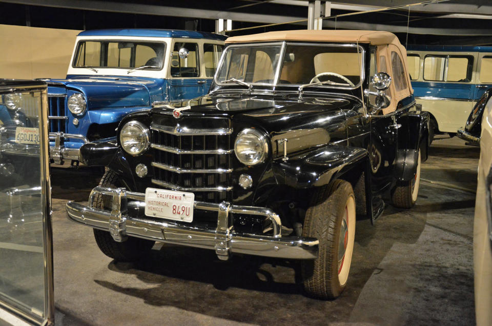 <p>The Jeepster is the <strong>black sheep</strong> of the Jeep family. It was released by Willys-Overland in 1948 as a more road-focused alternative to the CJ-2. It took the form of a convertible available exclusively with rear-wheel drive. It never caught on and production ended in 1950. The example in the Sheikh’s museum still wears historical vehicle plates issued in California. The Jeep Station Wagon parked next to it came from the Golden State, too.</p>