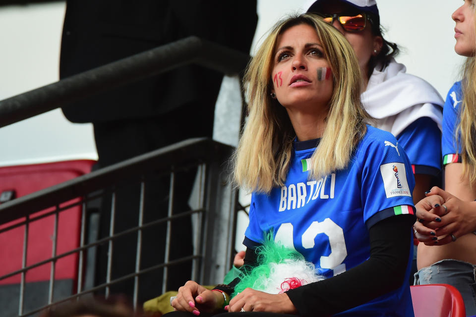 Fan of Italy with the jersey of Elisa Bartoli attends the 2019 FIFA Women's World Cup France group C match between Italy and Brazil at Stade du Hainaut on June 18, 2019 in Valenciennes, France. (Photo by Pier Marco Tacca/Getty Images)