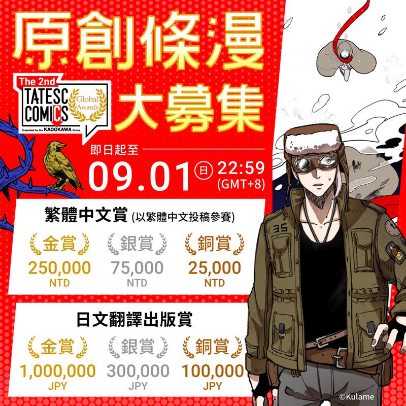 第二屆KADOKAWA全球條漫創作大賽「The 2nd TATESC COMICS Global Awards」募集各國原創條漫參賽。（圖／台灣角川提供）