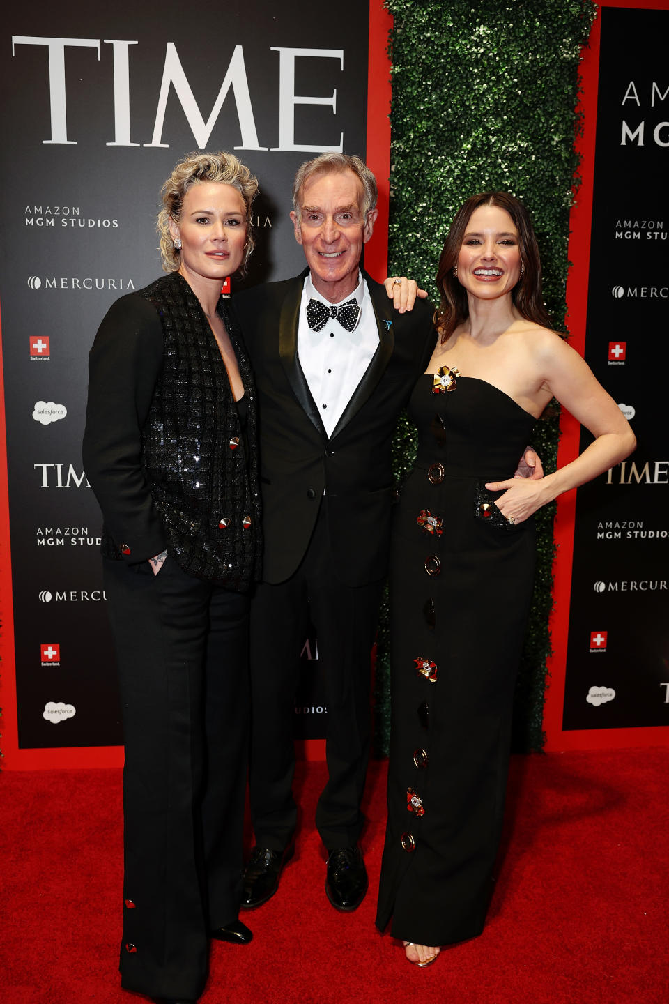 Ashlyn Harris, Bill Nye and Sophia Bush attend a soiree at the Swiss Ambassador's Residence following the White House Correspondents Dinner