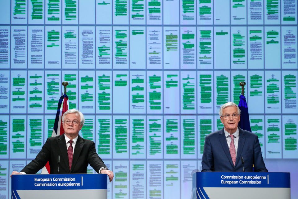 David Davis at a joint press conference with Michel Barnier in March 2018 (Getty)