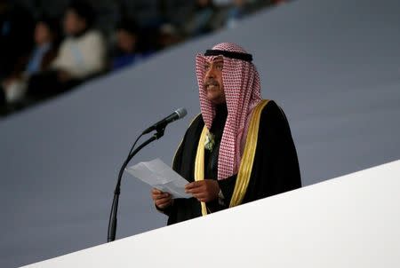 Asian Winter Games - Opening ceremony - Sapporo Dome - Sapporo, Japan - 19/02/17 - Olympic Council of Asia President Sheikh Ahmad Al-Fahad Al-Sabah takes part in the opening ceremony. REUTERS/Issei Kato