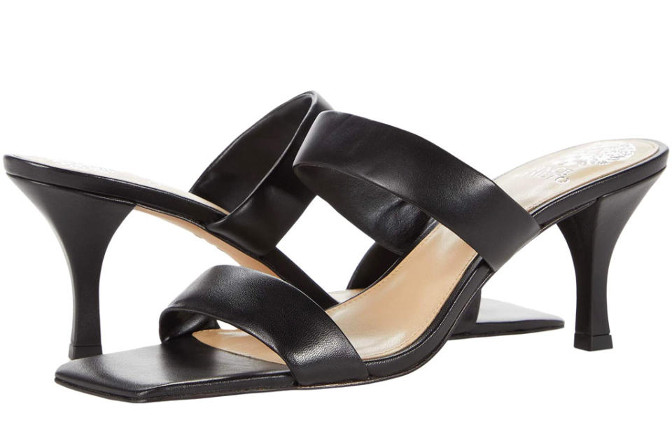 black mules, square toe, double strap, vince camuto