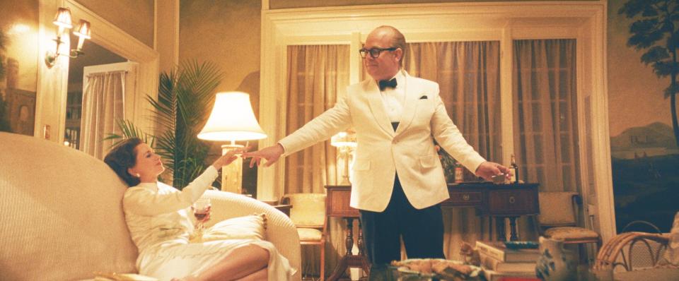 Naomi Watts as Babe Paley and Tom Hollander as Truman Capote in FX's "Capote Vs. The Swans."