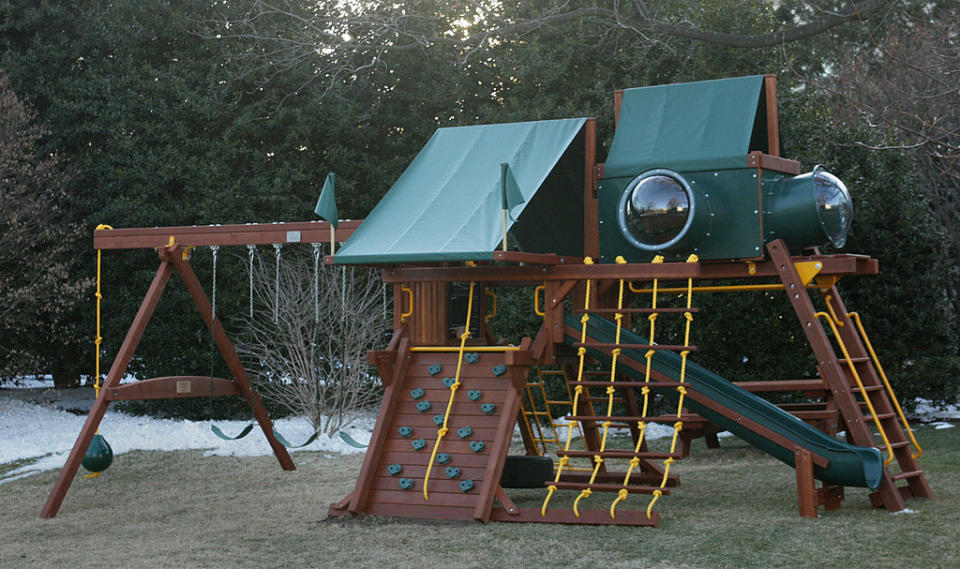 A newly installed swingset just outside