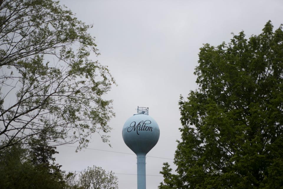 The Milton branded water tower near downtown. 