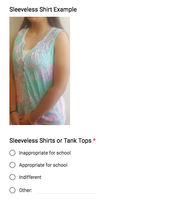 A look at the Duncan High School dress code survey. (Photo: <a href="https://docs.google.com/forms/d/e/1FAIpQLSeUSSGYFsqpxwh4IgQo4_Eghzw-1WEoL5NxferPUHFSm9iSYQ/viewform?c=0&w=1&fbzx=3767457392950883300" rel="nofollow noopener" target="_blank" data-ylk="slk:Duncan High School;elm:context_link;itc:0;sec:content-canvas" class="link ">Duncan High School</a>)