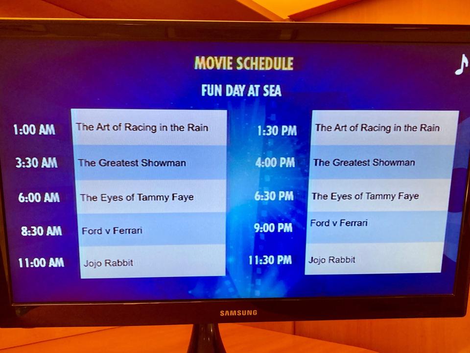 tv with movie selections on carnival cruise