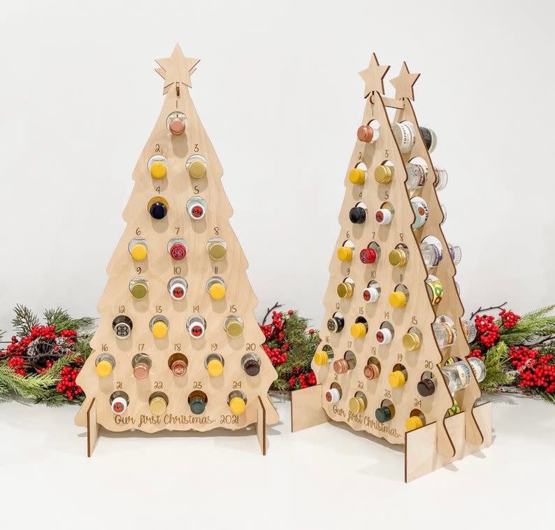 3) KnottedSage Personalized Tree Liquor Advent Calendar