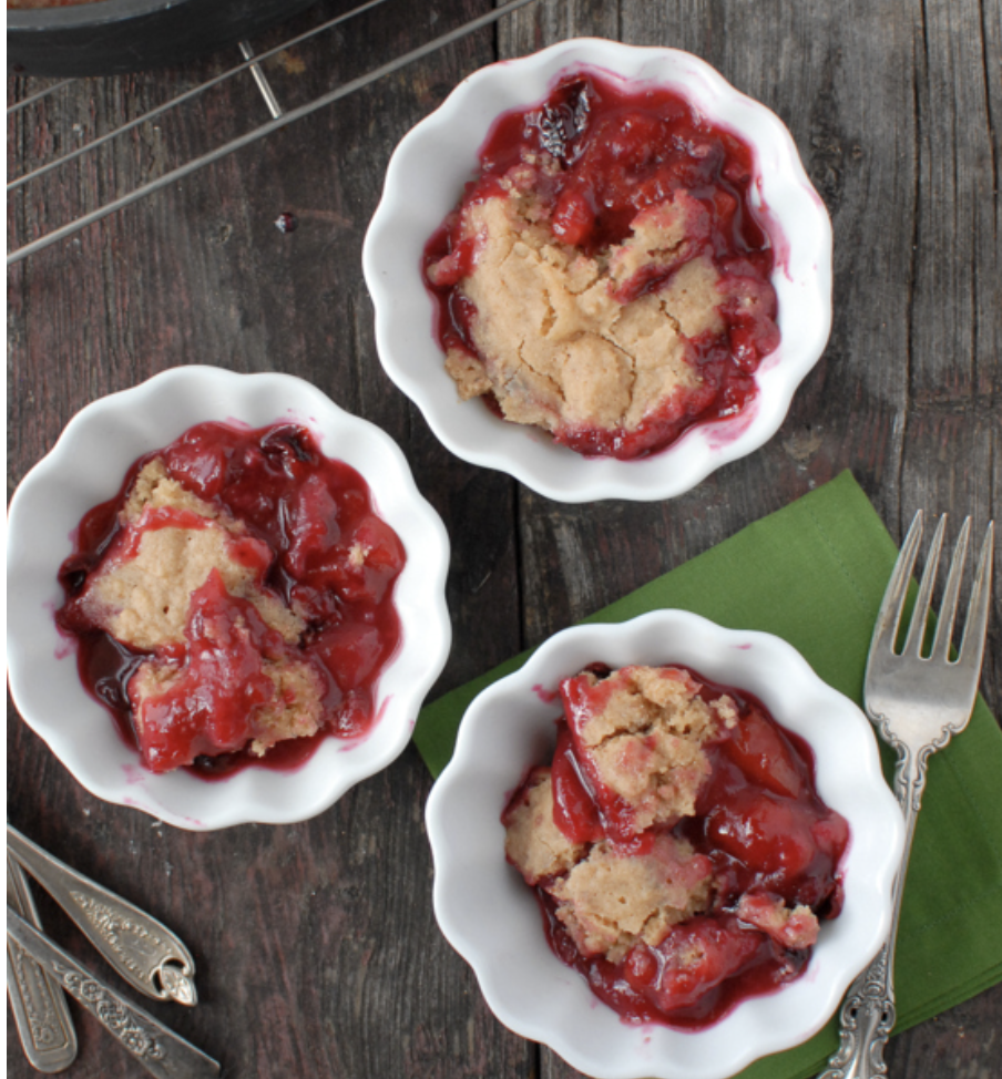 With slumps, you cook the fruit and sugar into a semi-jammy mixture before adding the topping. Recipe: Plum Slump 